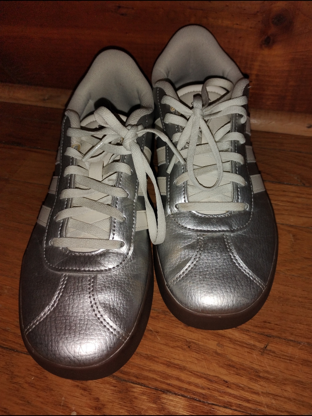 Silver Metallic Lace-Up Sneakers